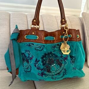 Juicy Couture 2011 Y2K Teal/Brown Velour Daydreamer RARE, VG Condition